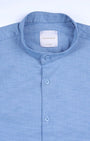TAILORAEDGE Easy Iron Textured Mandarin Shirt In Blue