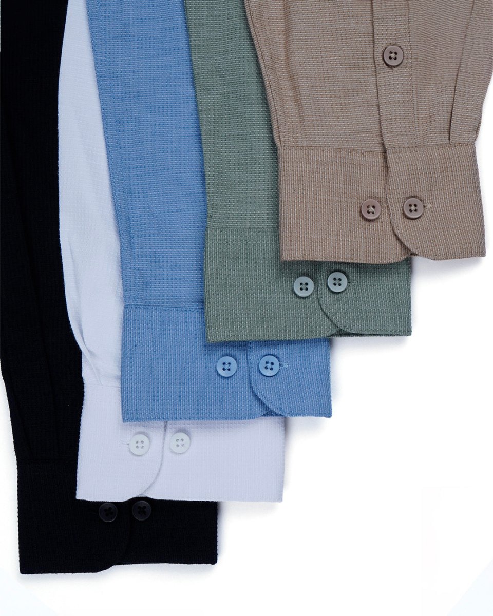 TAILORAEDGE Easy Iron Textured Mandarin Shirt In Blue