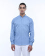 TAILORAEDGE Easy Iron Textured Mandarin Shirt In Blue