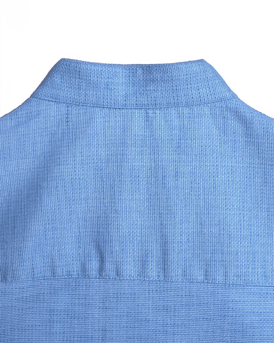 TAILORAEDGE Easy Iron Textured Mandarin Shirt In Blue