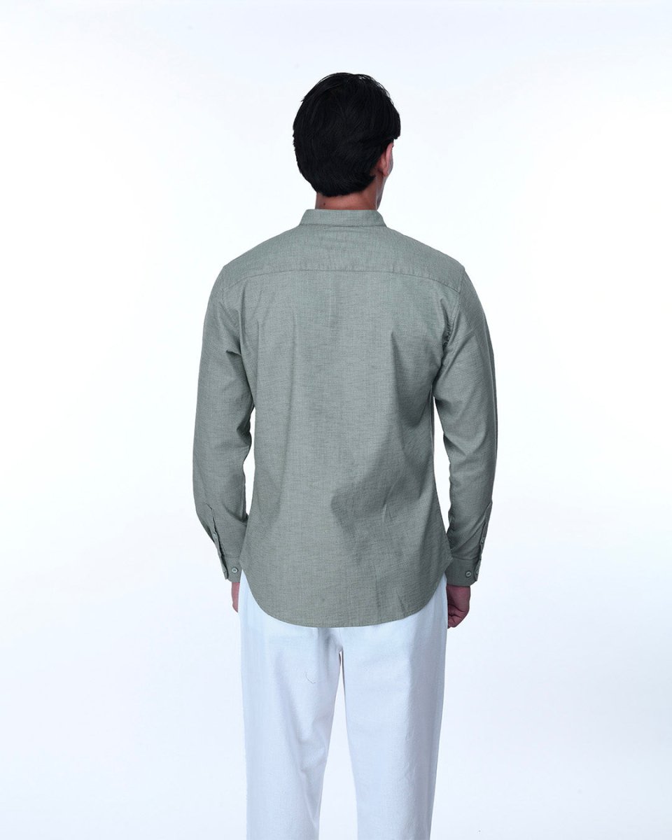 TAILORAEDGE Easy Iron Textured Mandarin Shirt In Green