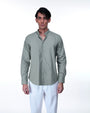 TAILORAEDGE Easy Iron Textured Mandarin Shirt In Green