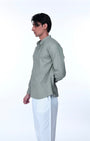 TAILORAEDGE Easy Iron Textured Mandarin Shirt In Green