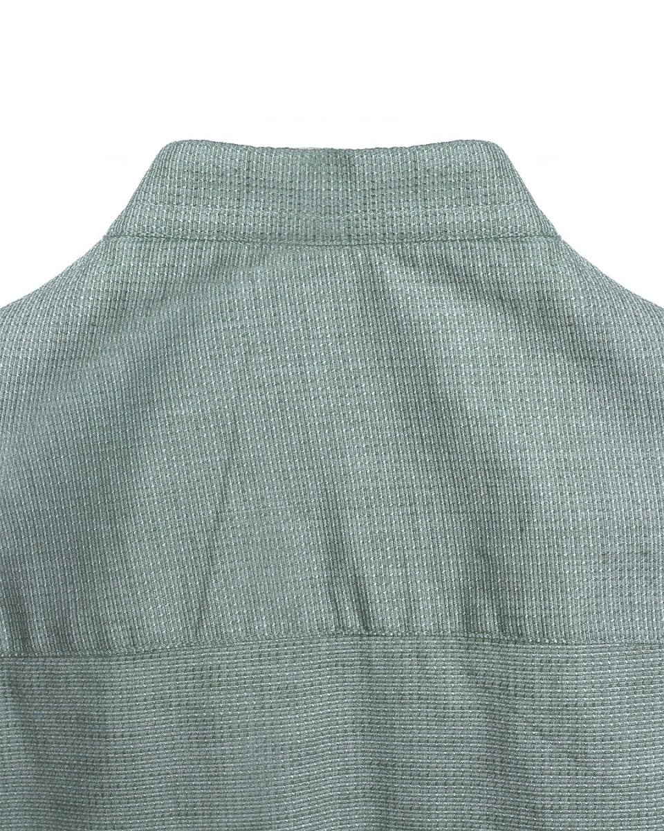 TAILORAEDGE Easy Iron Textured Mandarin Shirt In Green