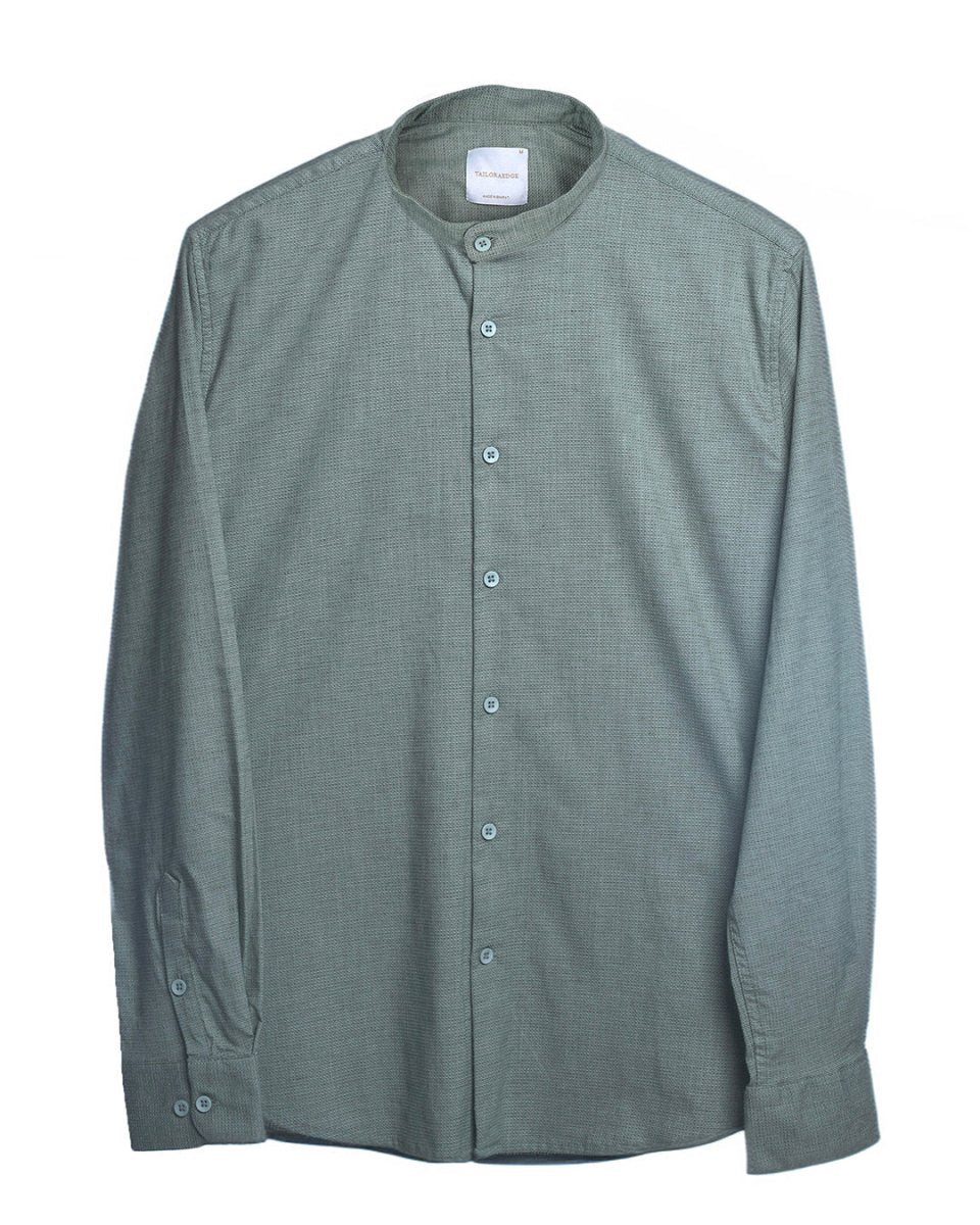 TAILORAEDGE Easy Iron Textured Mandarin Shirt In Green