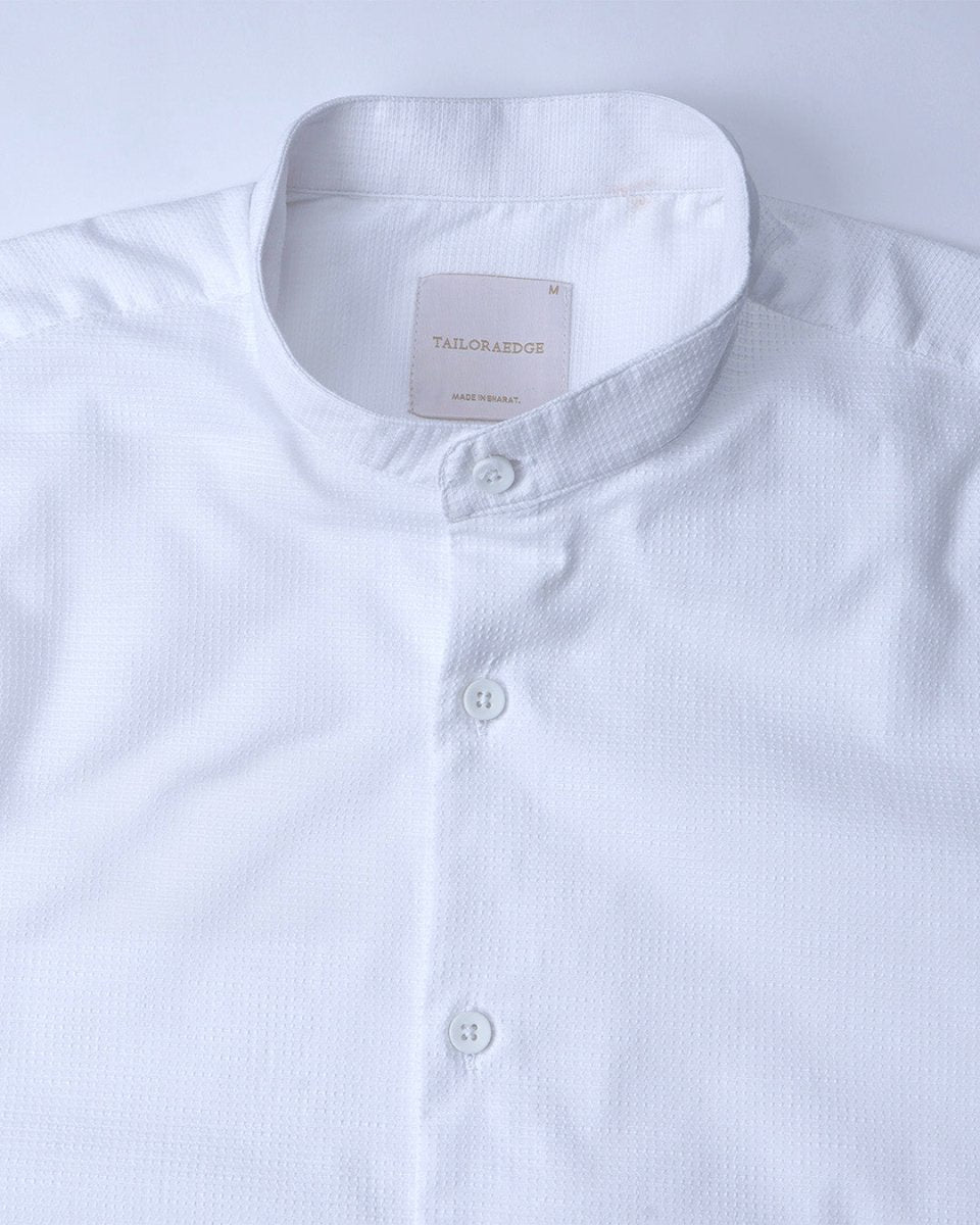 TAILORAEDGE Easy Iron Textured Mandarin Shirt In White