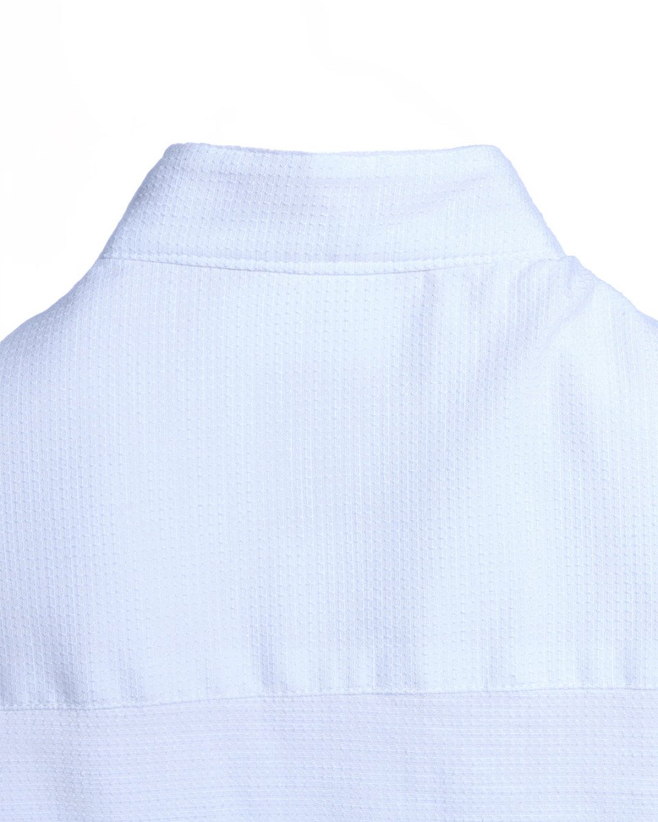 TAILORAEDGE Easy Iron Textured Mandarin Shirt In White