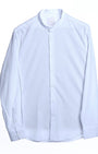TAILORAEDGE Easy Iron Textured Mandarin Shirt In White