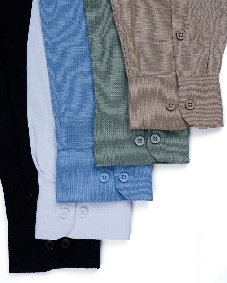 TAILORAEDGE Easy Iron Textured Mandarin Shirt In White