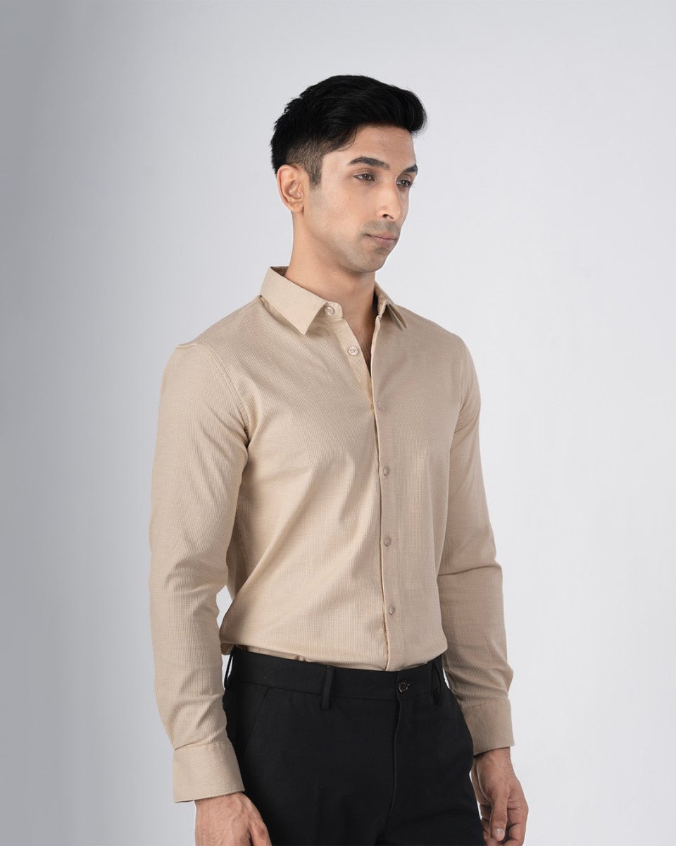 TAILORAEDGE Easy Iron Textured Shirt In Beige