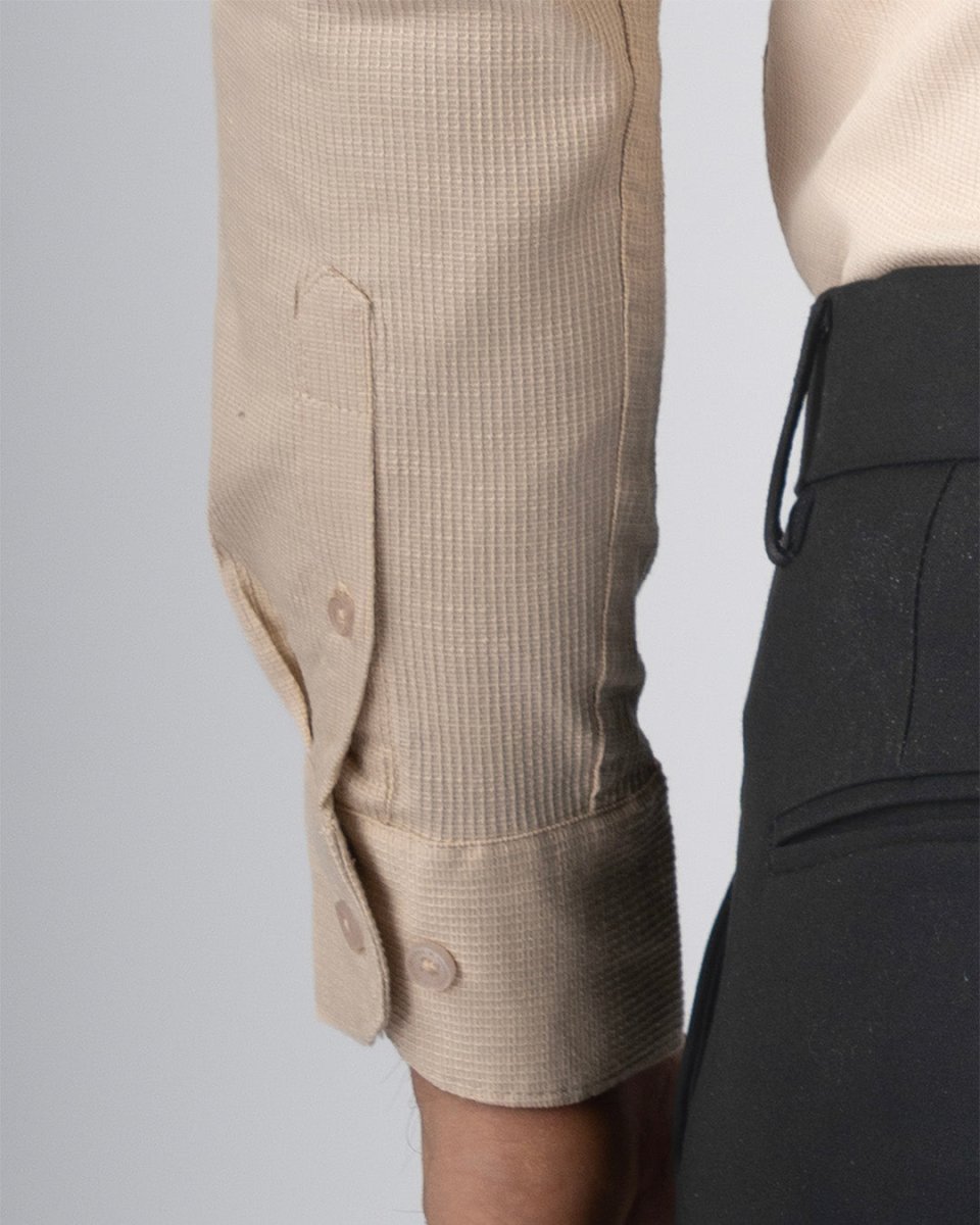 TAILORAEDGE Easy Iron Textured Shirt In Beige