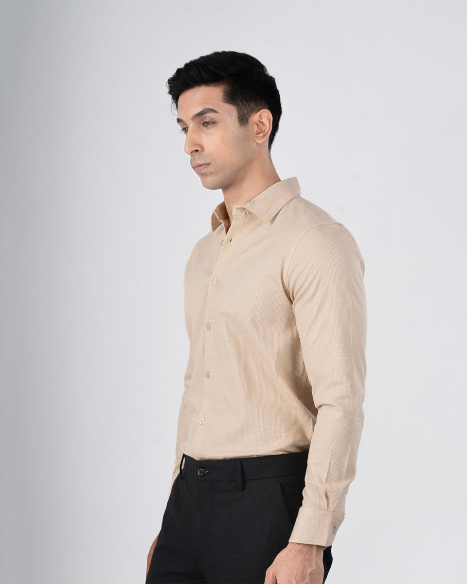 TAILORAEDGE Easy Iron Textured Shirt In Beige