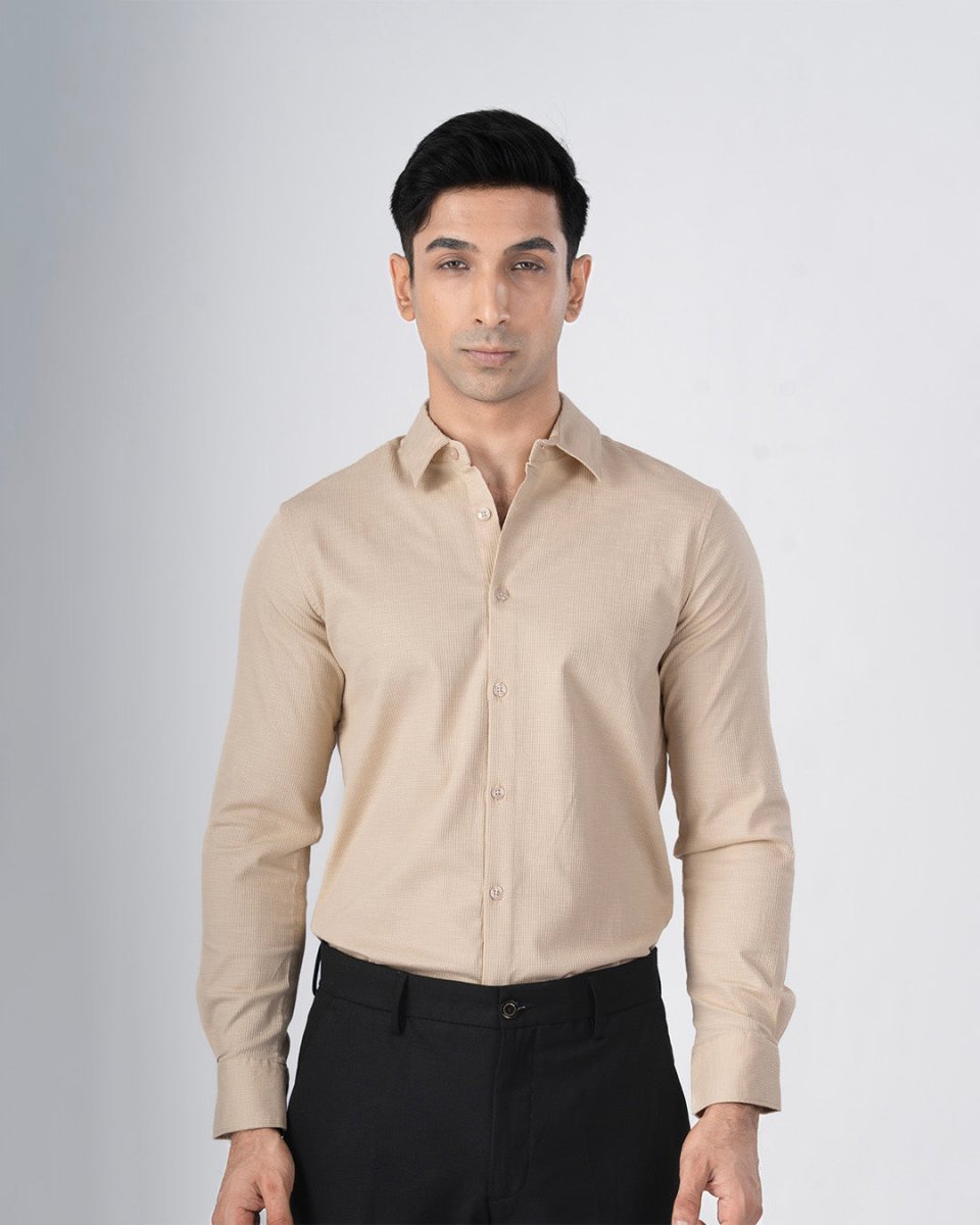 TAILORAEDGE Easy Iron Textured Shirt In Beige
