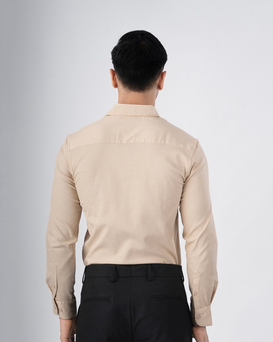 TAILORAEDGE Easy Iron Textured Shirt In Beige