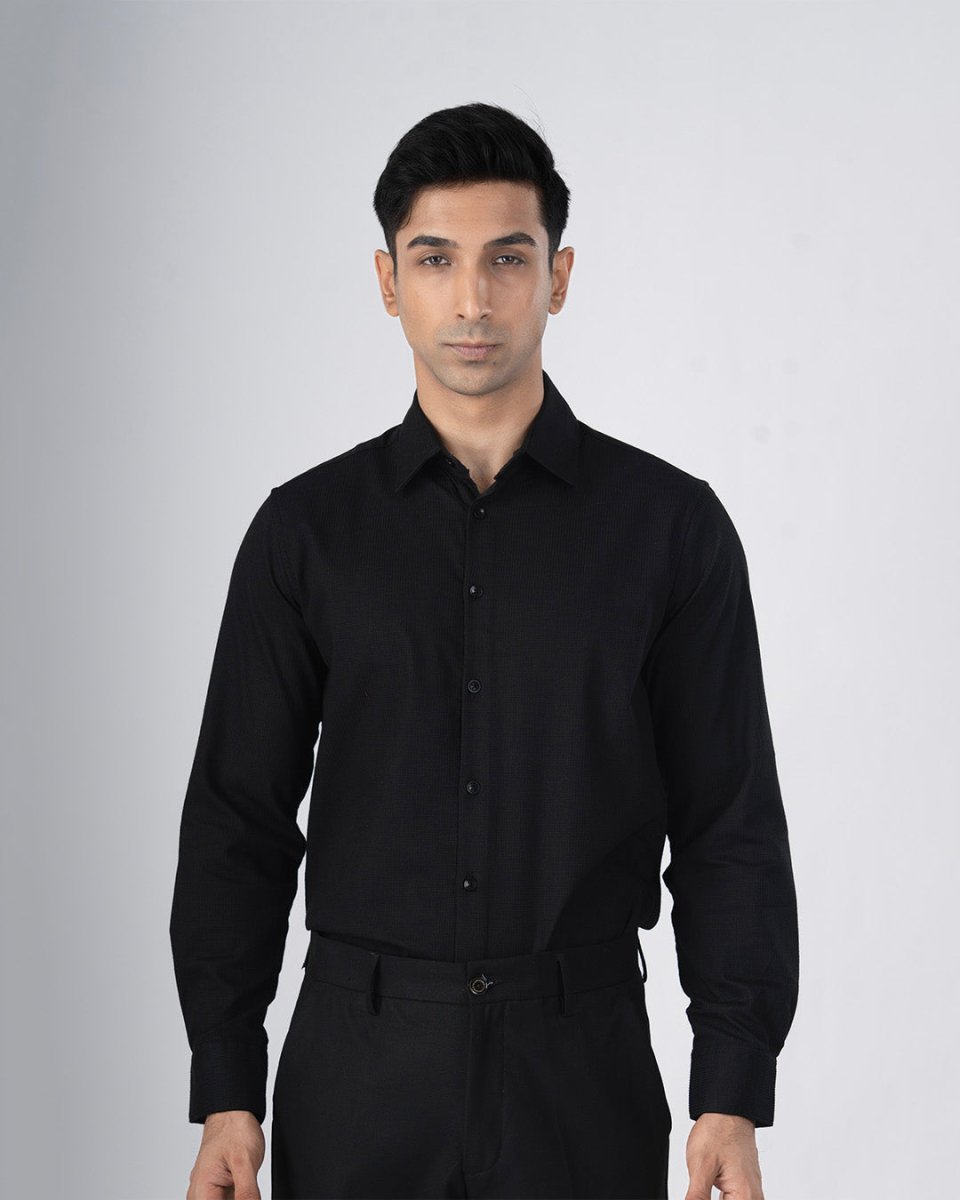 TAILORAEDGE Easy Iron Textured Shirt In Black