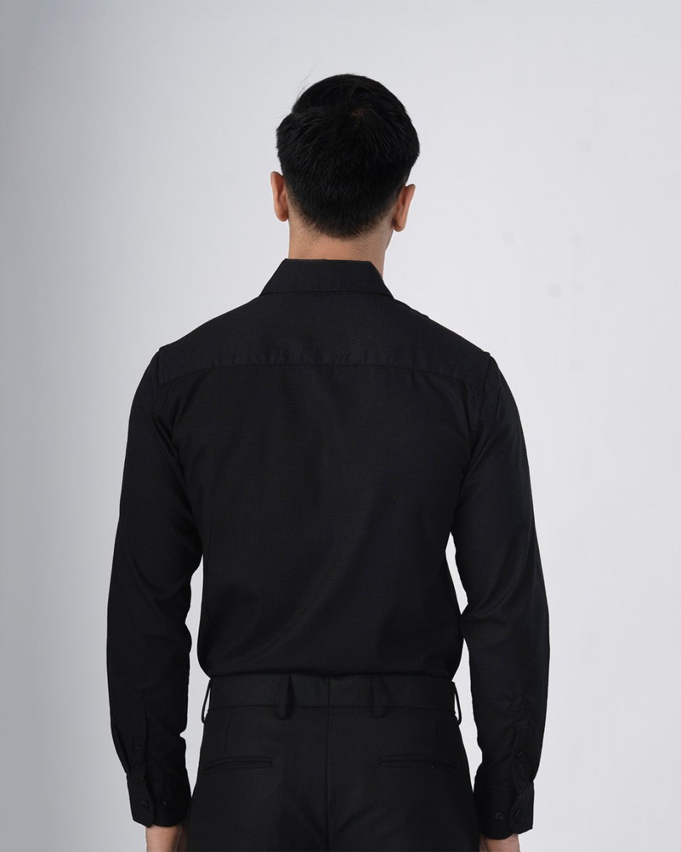TAILORAEDGE Easy Iron Textured Shirt In Black