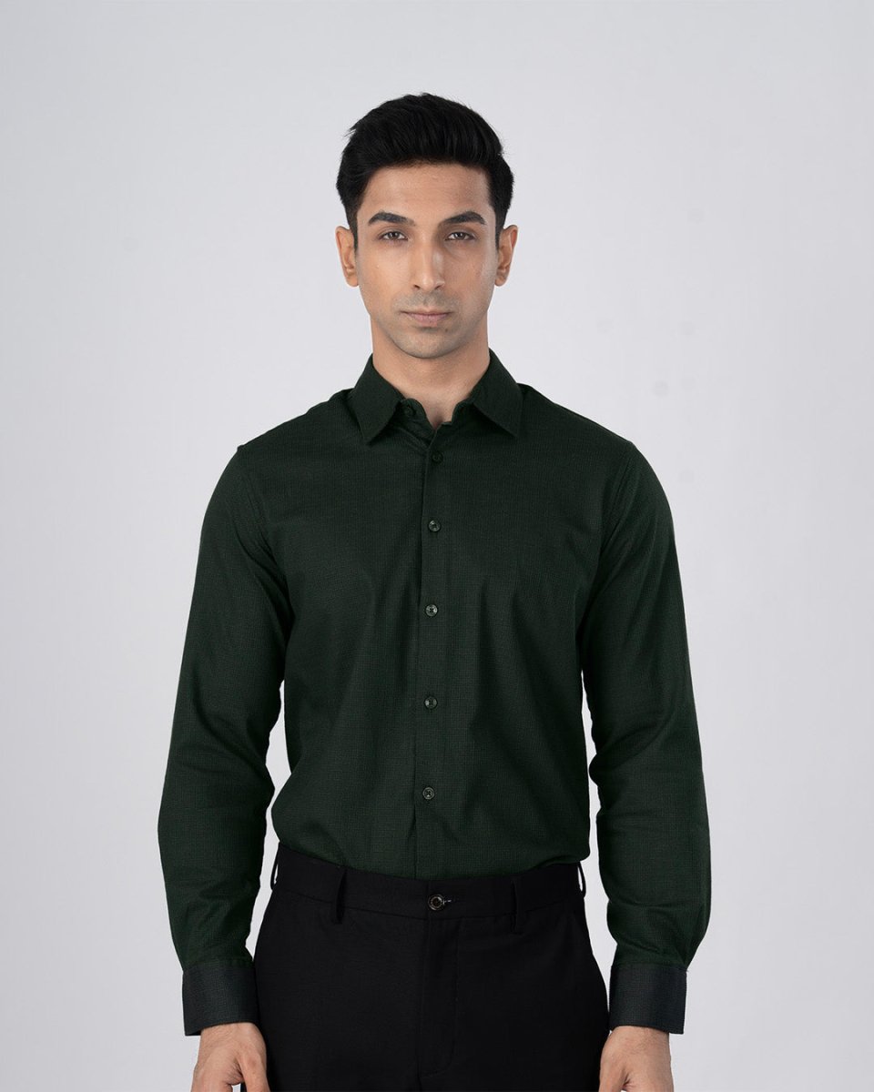 TAILORAEDGE Easy Iron Textured Shirt In Olive