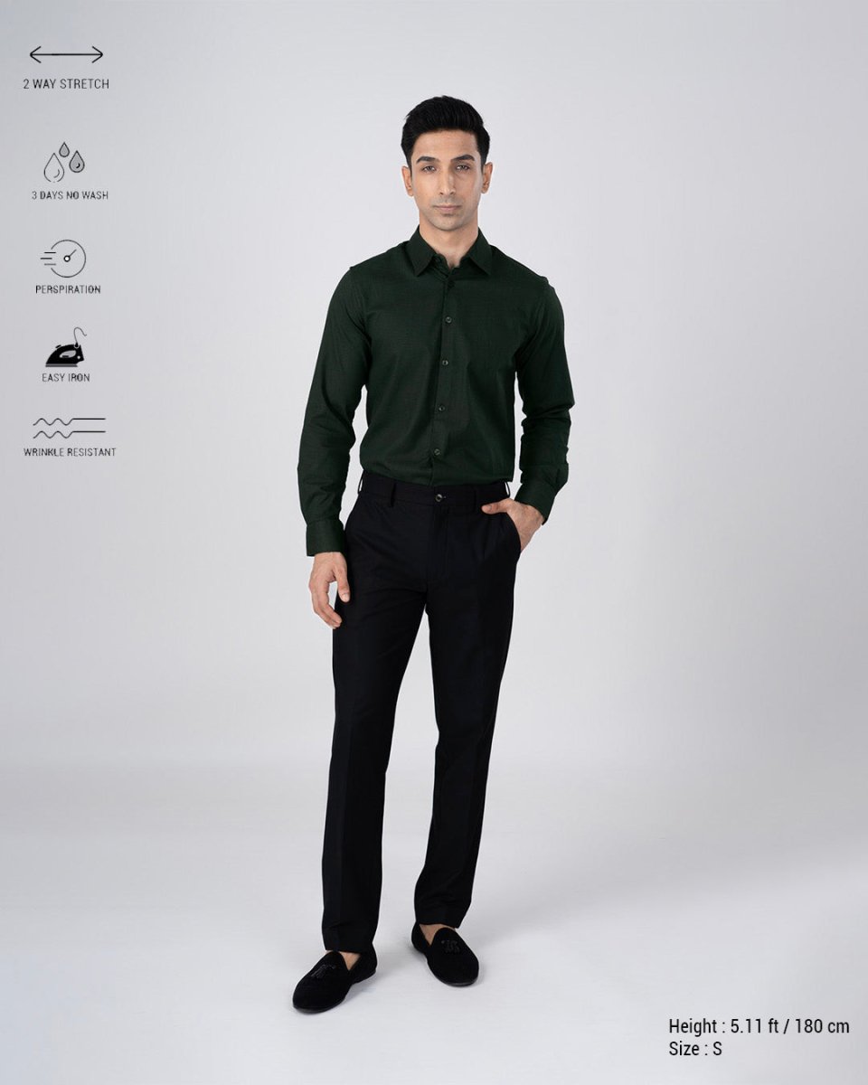 TAILORAEDGE Easy Iron Textured Shirt In Olive