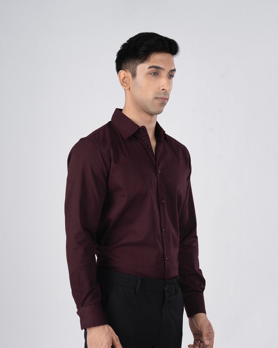 TAILORAEDGE Easy Iron Textured Shirt In Wine