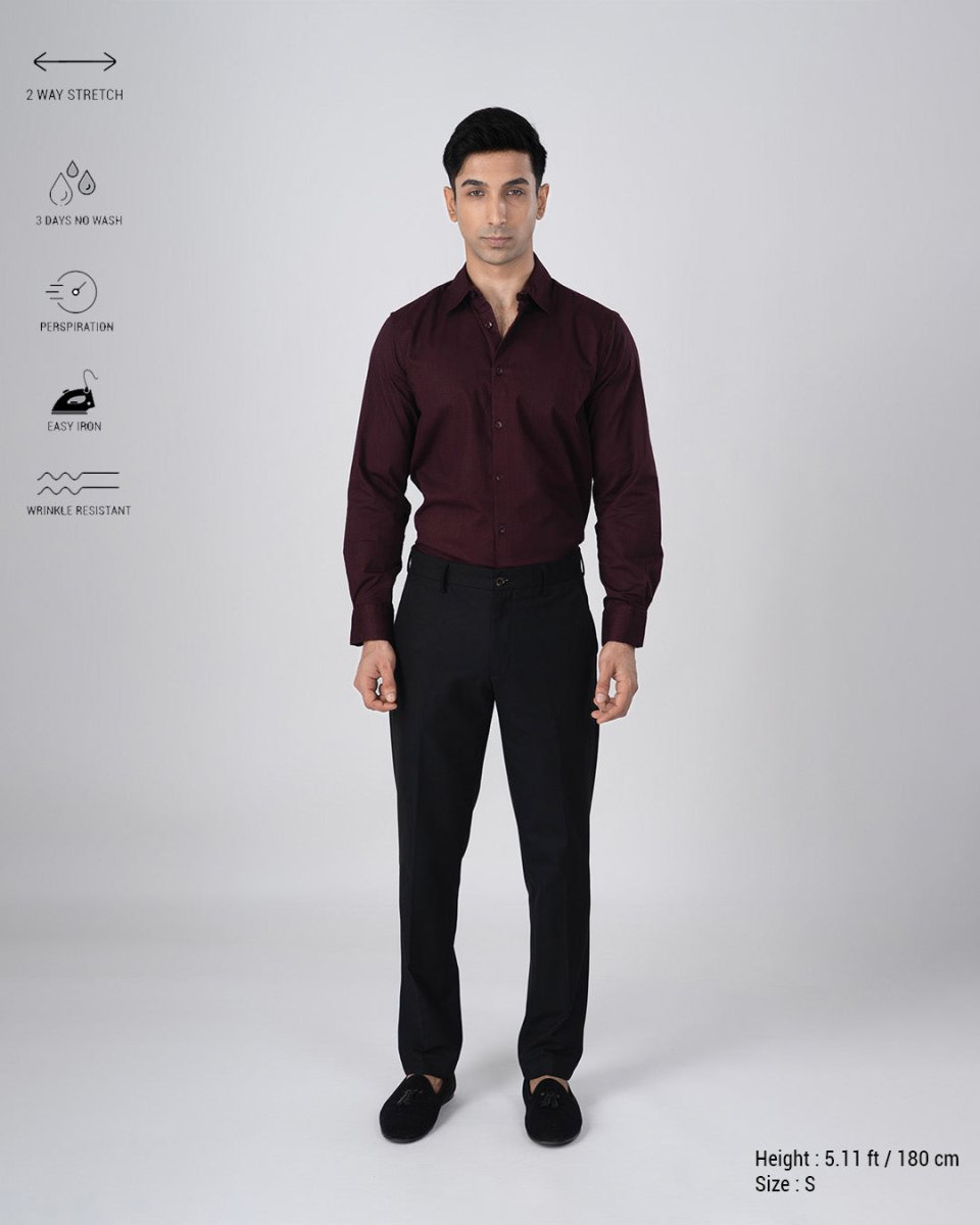 TAILORAEDGE Easy Iron Textured Shirt In Wine