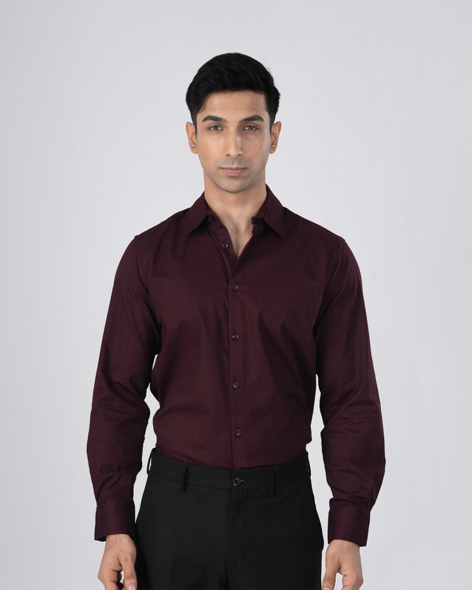 TAILORAEDGE Easy Iron Textured Shirt In Wine