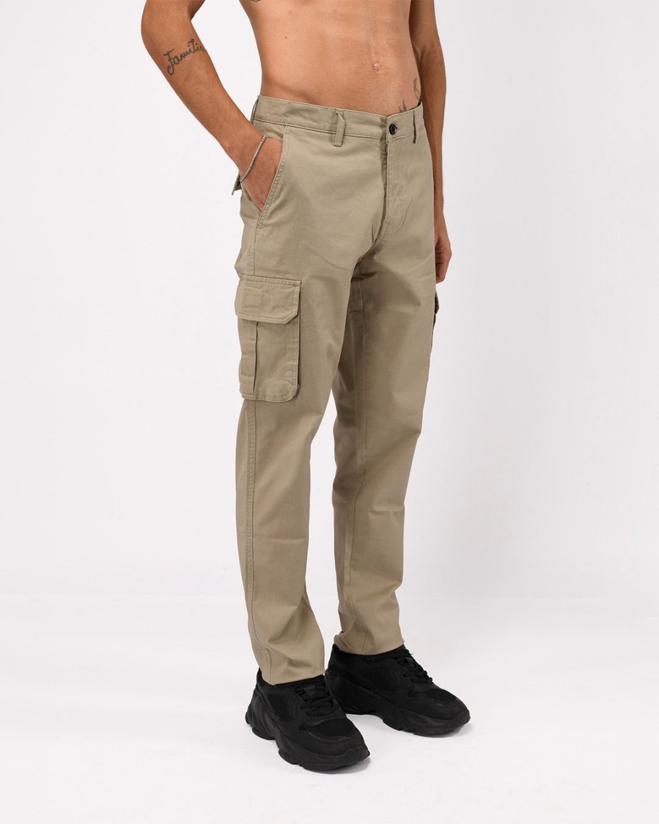 TAILORAEDGE Elevated Twill Tailored Cargo Pant In Beige