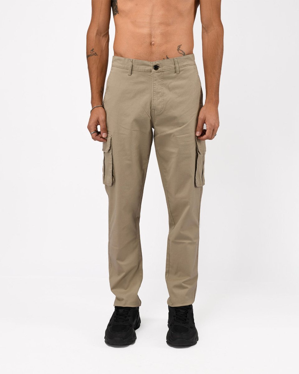 TAILORAEDGE Elevated Twill Tailored Cargo Pant In Beige