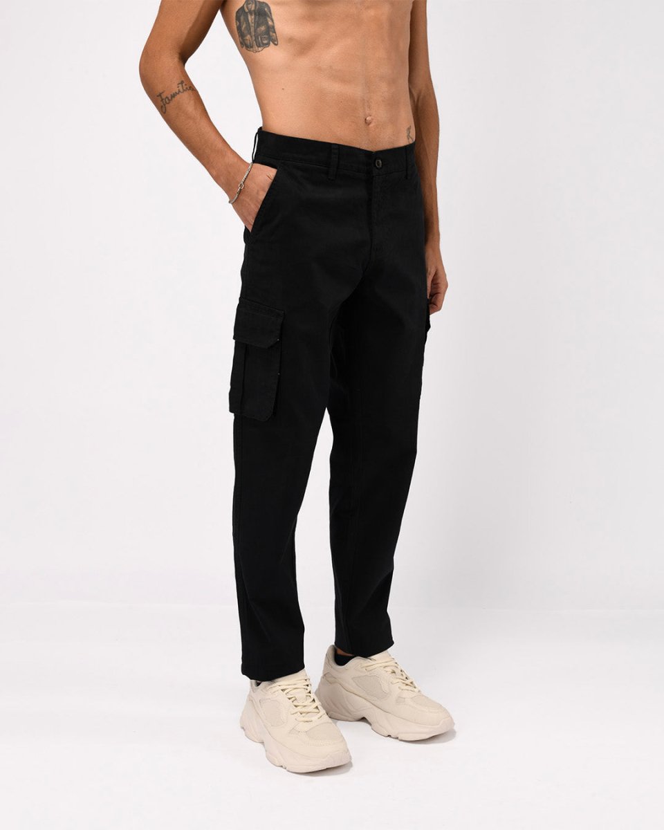 TAILORAEDGE Elevated Twill Tailored Cargo Pant In Black
