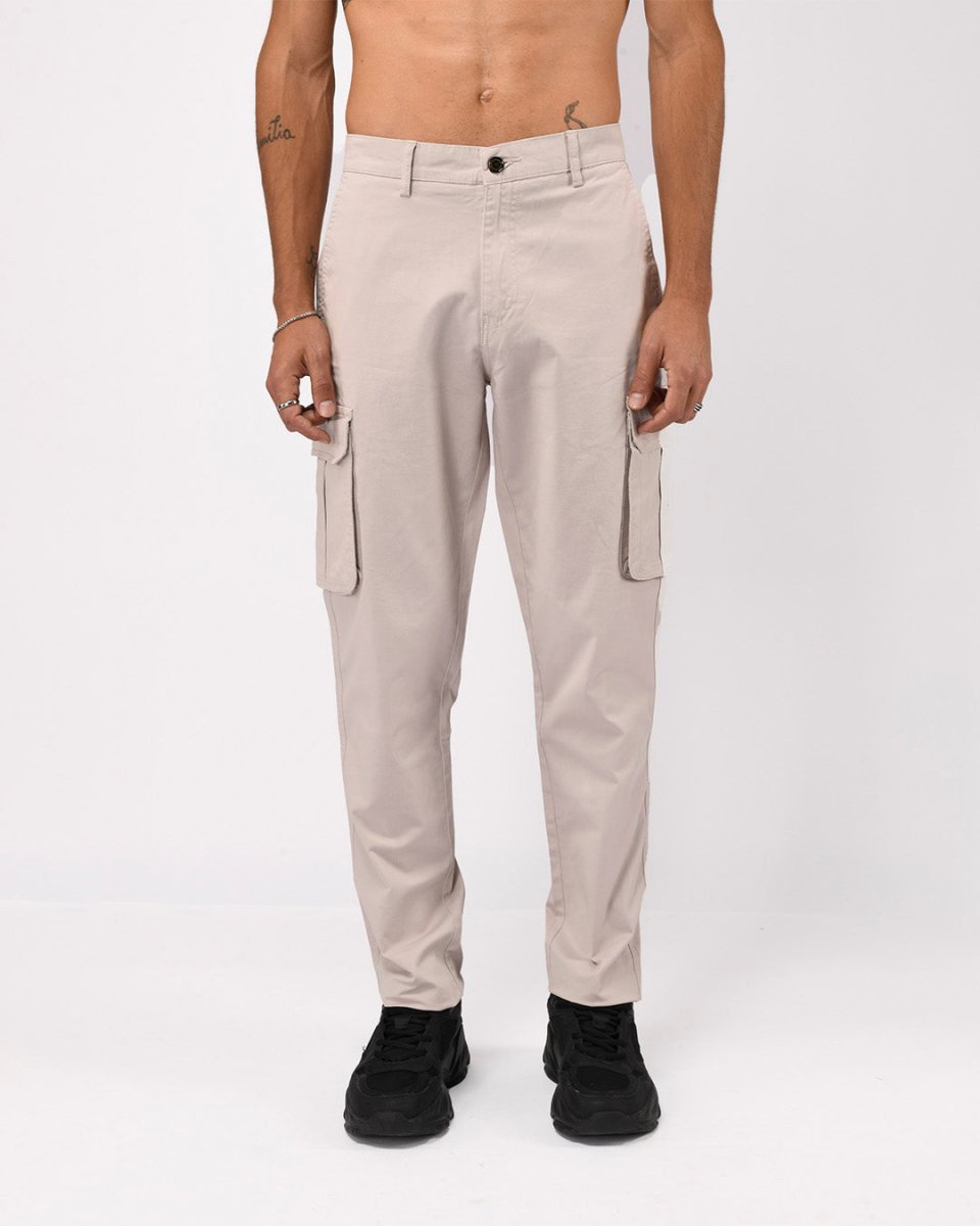 TAILORAEDGE Elevated Twill Tailored Cargo Pant In Ecru