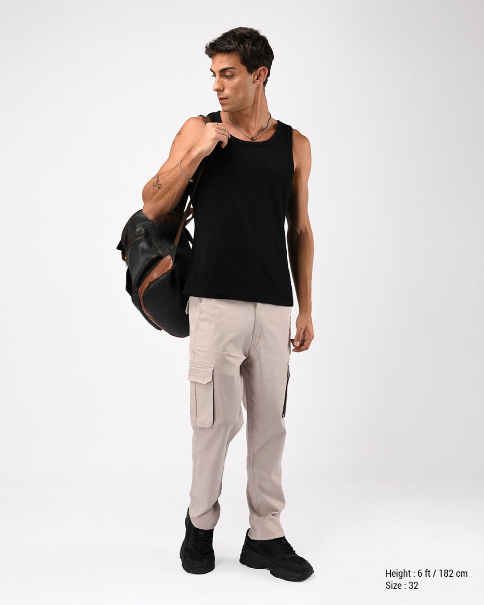 TAILORAEDGE Elevated Twill Tailored Cargo Pant In Ecru