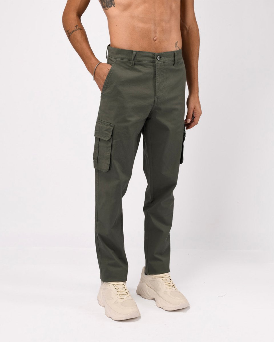 TAILORAEDGE Elevated Twill Tailored Cargo Pant In Olive