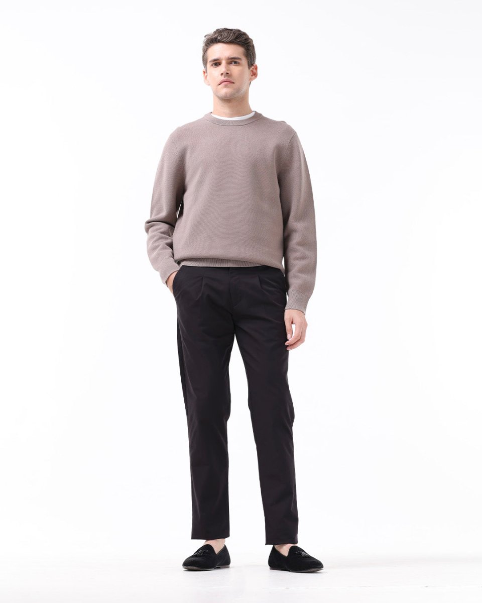 TAILORAEDGE Essential Pleated Fine Twill Pants In Black