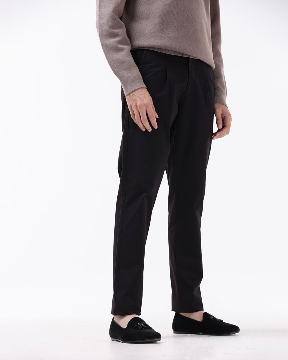 TAILORAEDGE Essential Pleated Fine Twill Pants In Black
