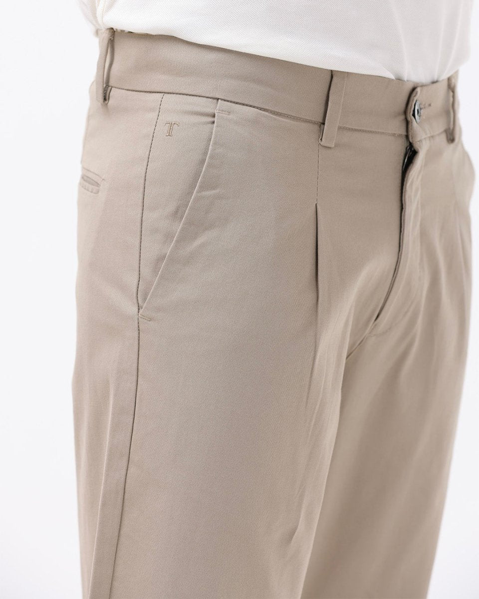TAILORAEDGE Essential Pleated Fine Twill Pants In Khaki