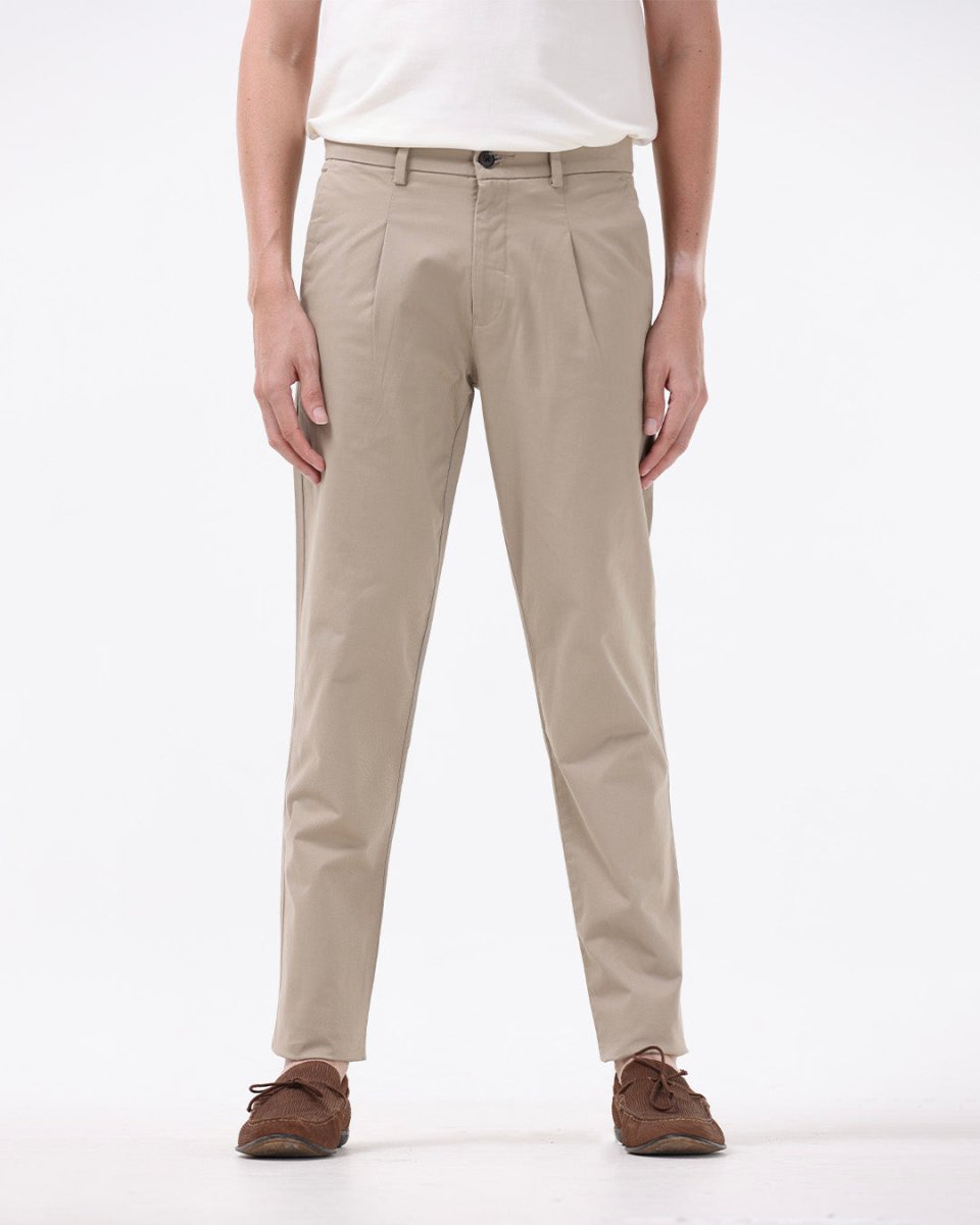 TAILORAEDGE Essential Pleated Fine Twill Pants In Khaki