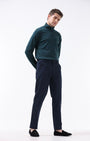 TAILORAEDGE Essential Pleated Fine Twill Pants In Navy
