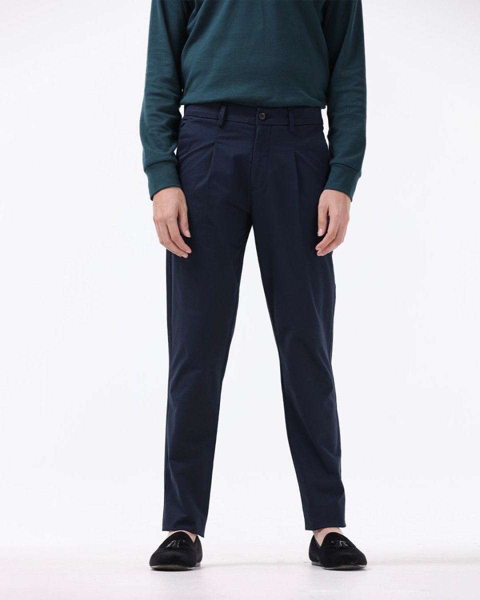 TAILORAEDGE Essential Pleated Fine Twill Pants In Navy