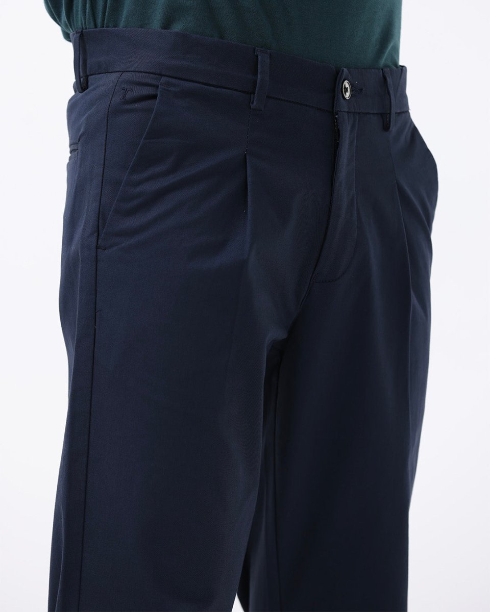 TAILORAEDGE Essential Pleated Fine Twill Pants In Navy