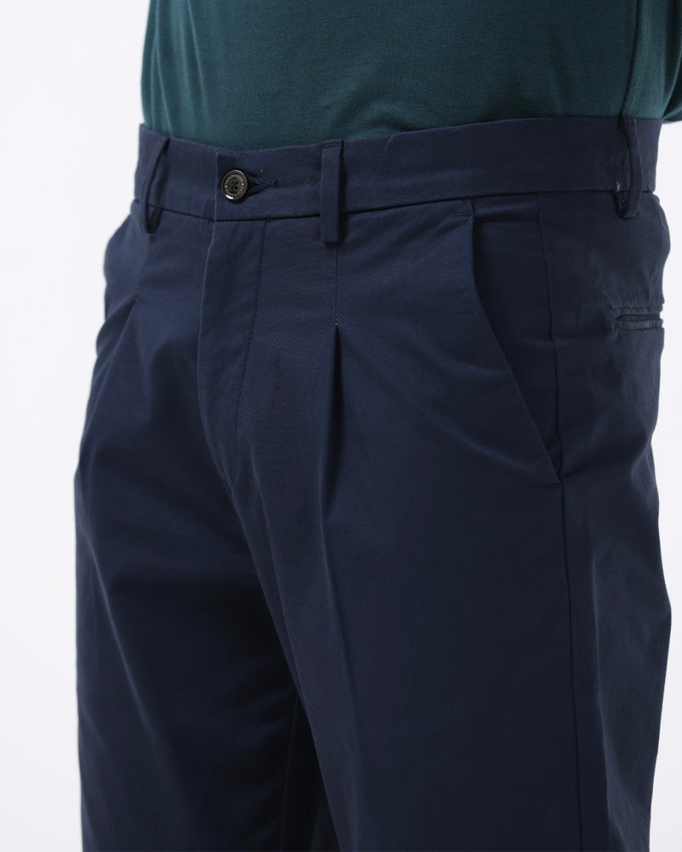 TAILORAEDGE Essential Pleated Fine Twill Pants In Navy