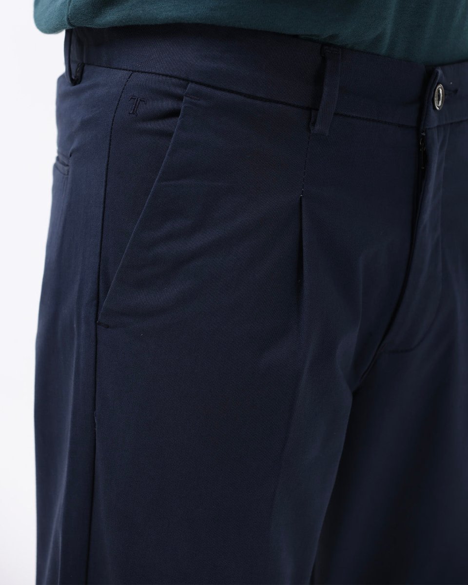 TAILORAEDGE Essential Pleated Fine Twill Pants In Navy