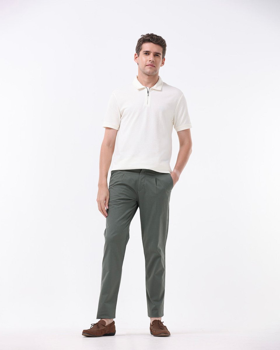 TAILORAEDGE Essential Pleated Fine Twill Pants In Olive