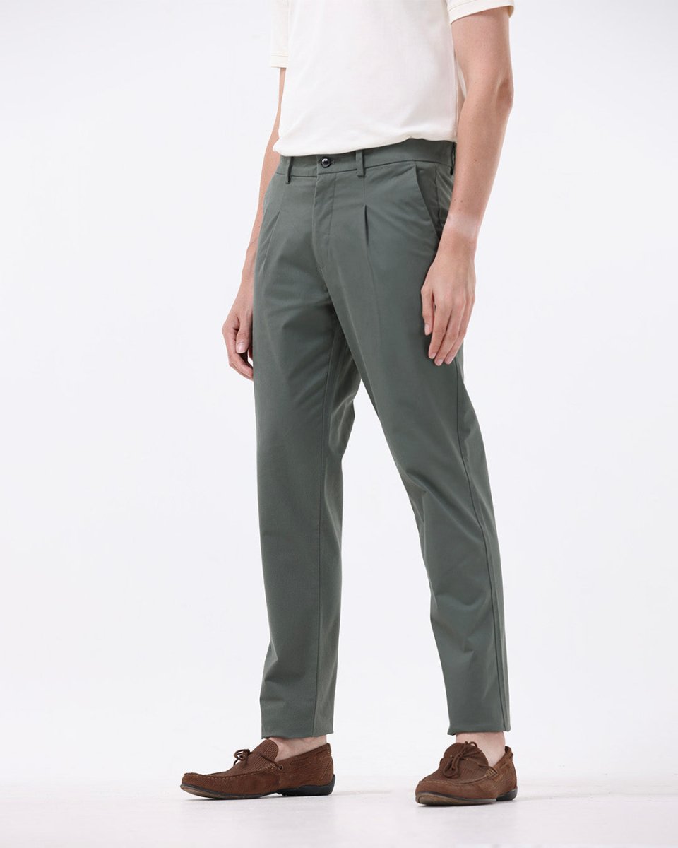 TAILORAEDGE Essential Pleated Fine Twill Pants In Olive