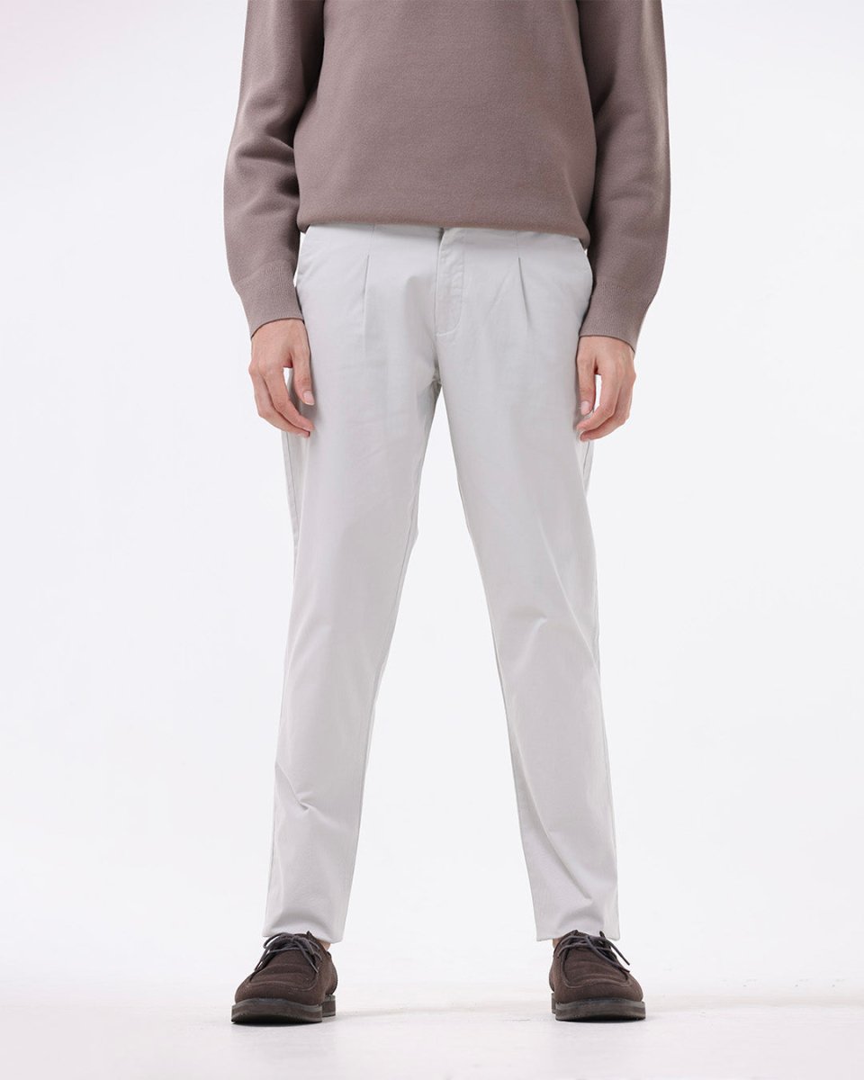 TAILORAEDGE Essential Pleated Fine Twill Pants In Powder White