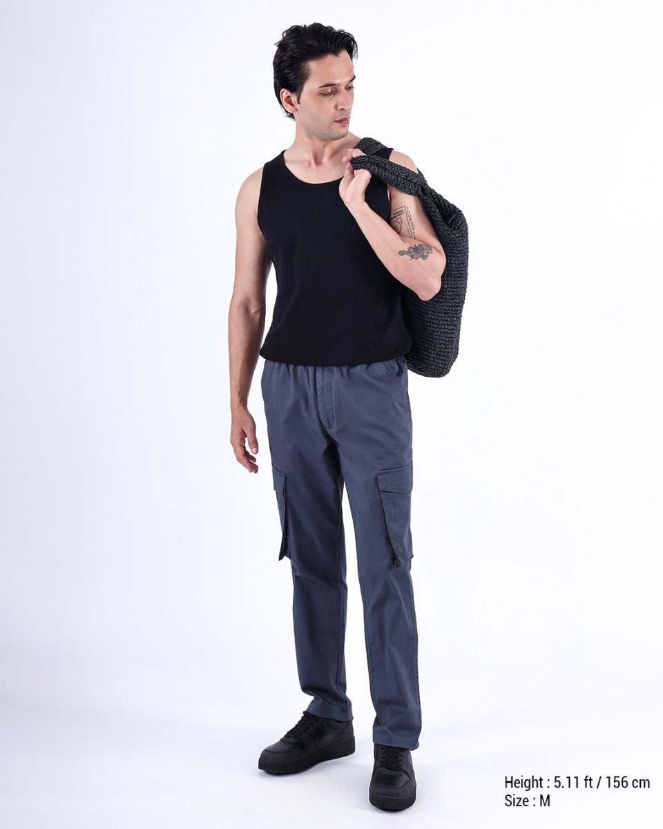 TAILORAEDGE Feather Light Tailored Cargos In BluGrey