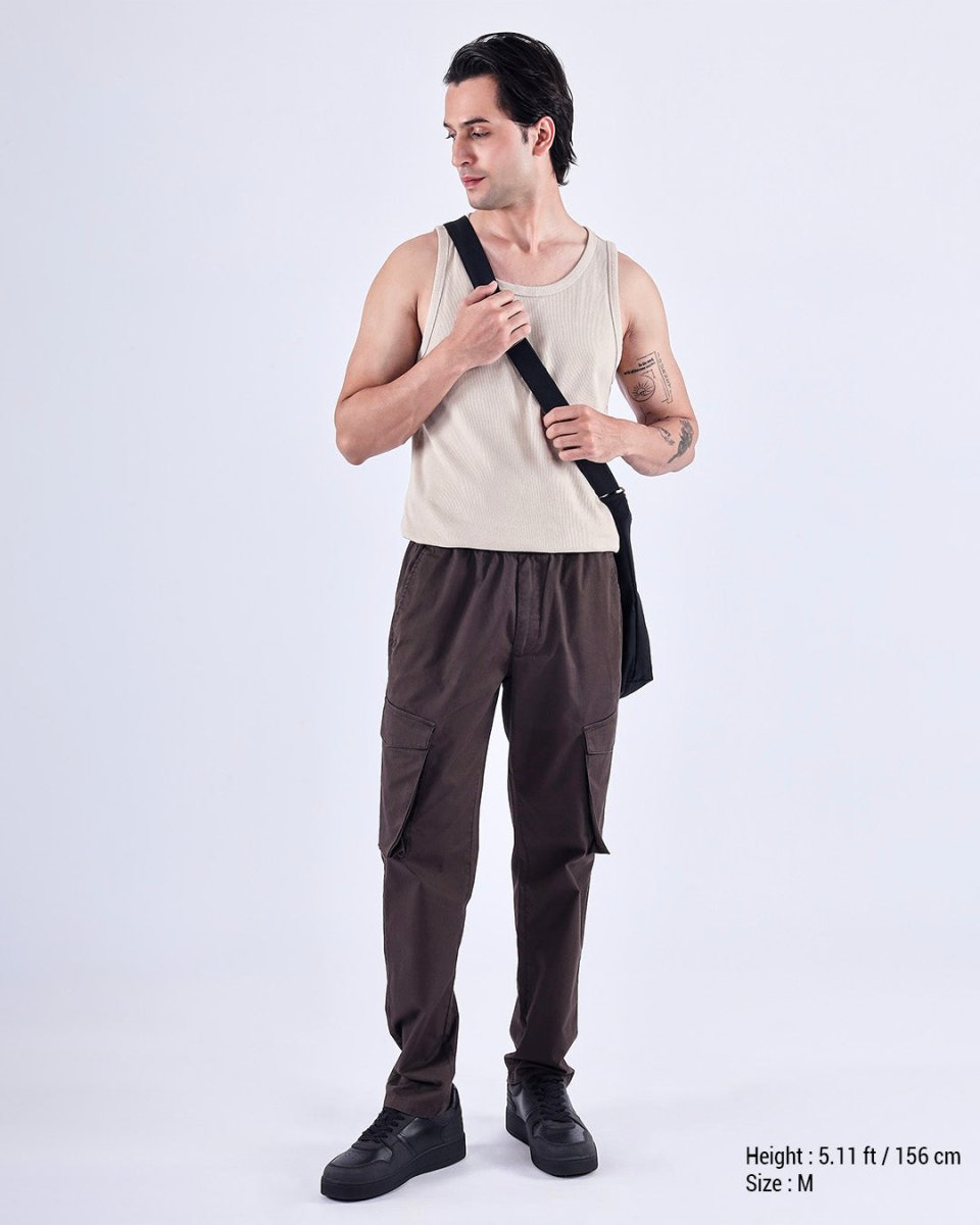 TAILORAEDGE Feather Light Tailored Cargos In Brown
