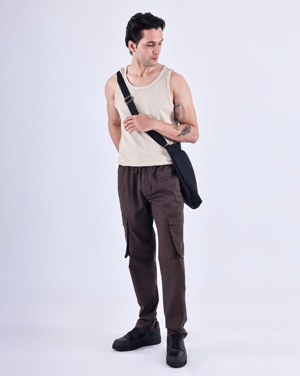 TAILORAEDGE Feather Light Tailored Cargos In Brown