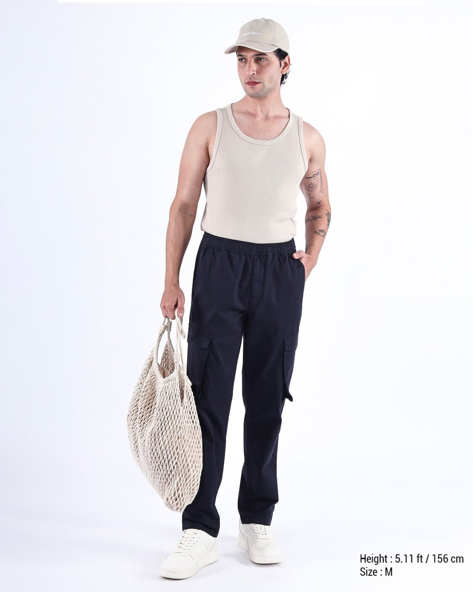 TAILORAEDGE Feather Light Tailored Cargos In Navy