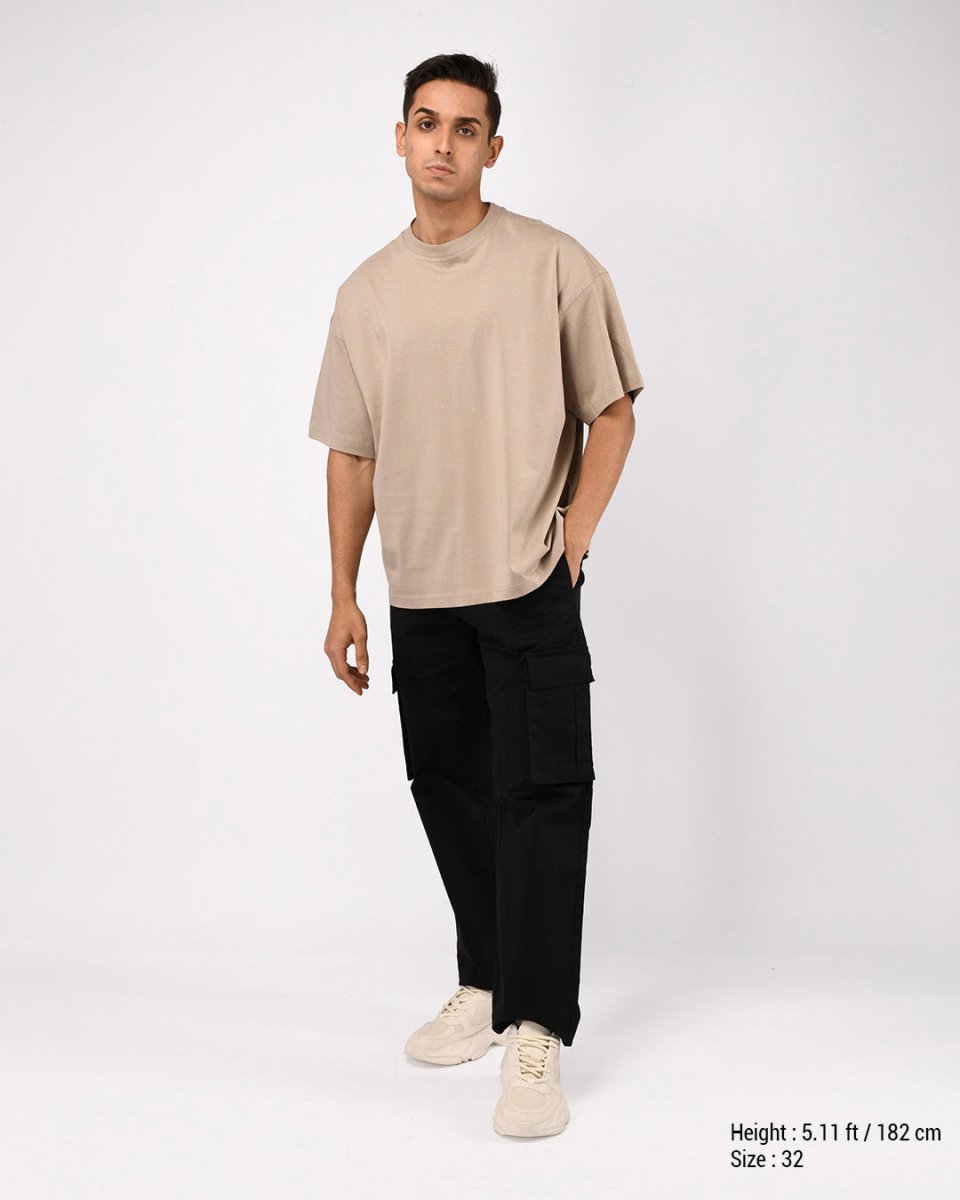 TAILORAEDGE Finest Twill Relaxed Cargo Pants In Black