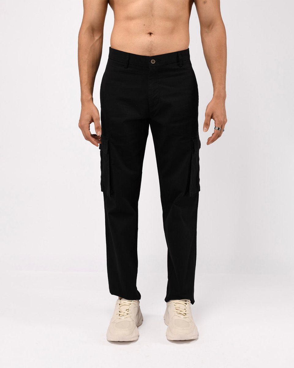 TAILORAEDGE Finest Twill Relaxed Cargo Pants In Black