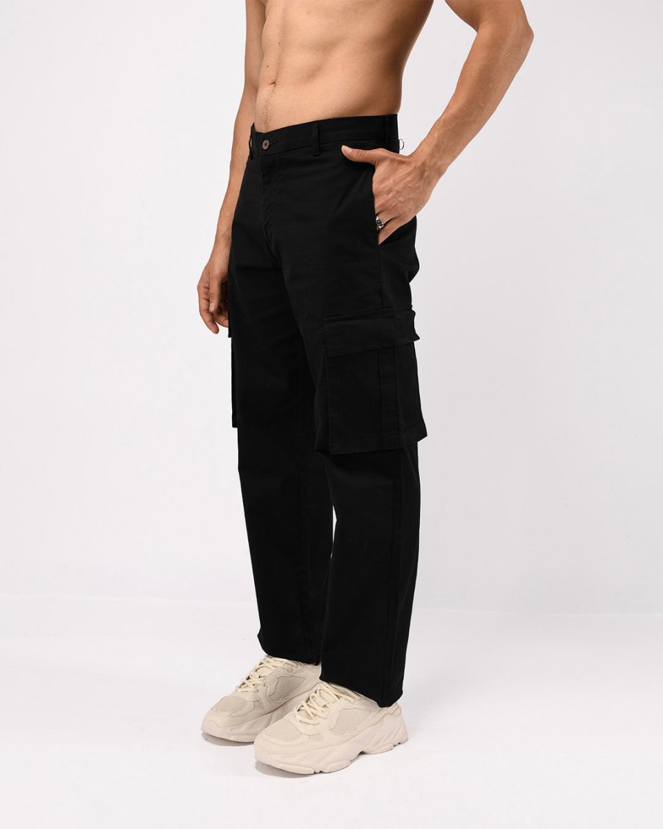 TAILORAEDGE Finest Twill Relaxed Cargo Pants In Black